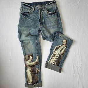 Mnml Angel Jeans Mens Size 28 Waist Streetwear Straight Leg Cuffed 100% Cotton